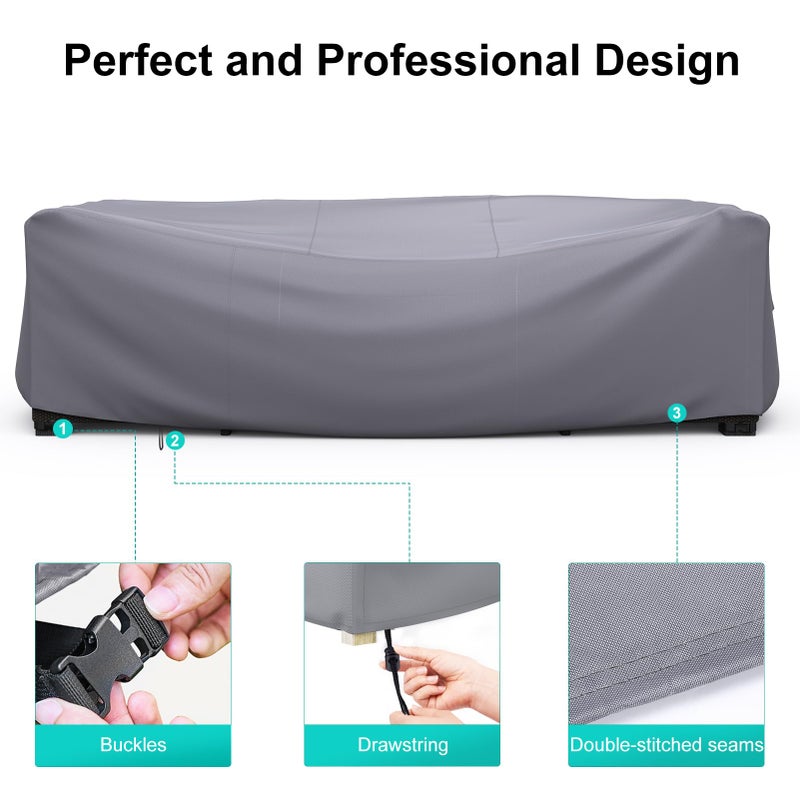 BROSYDA Patio Furniture Set Cover Waterproof, Heavy Duty Funiture Covers for Outdoor Sectional Sofa Set Wicker Rattan Table Chair Rectangular,90""L  62""W  28""H,Grey - Image 5